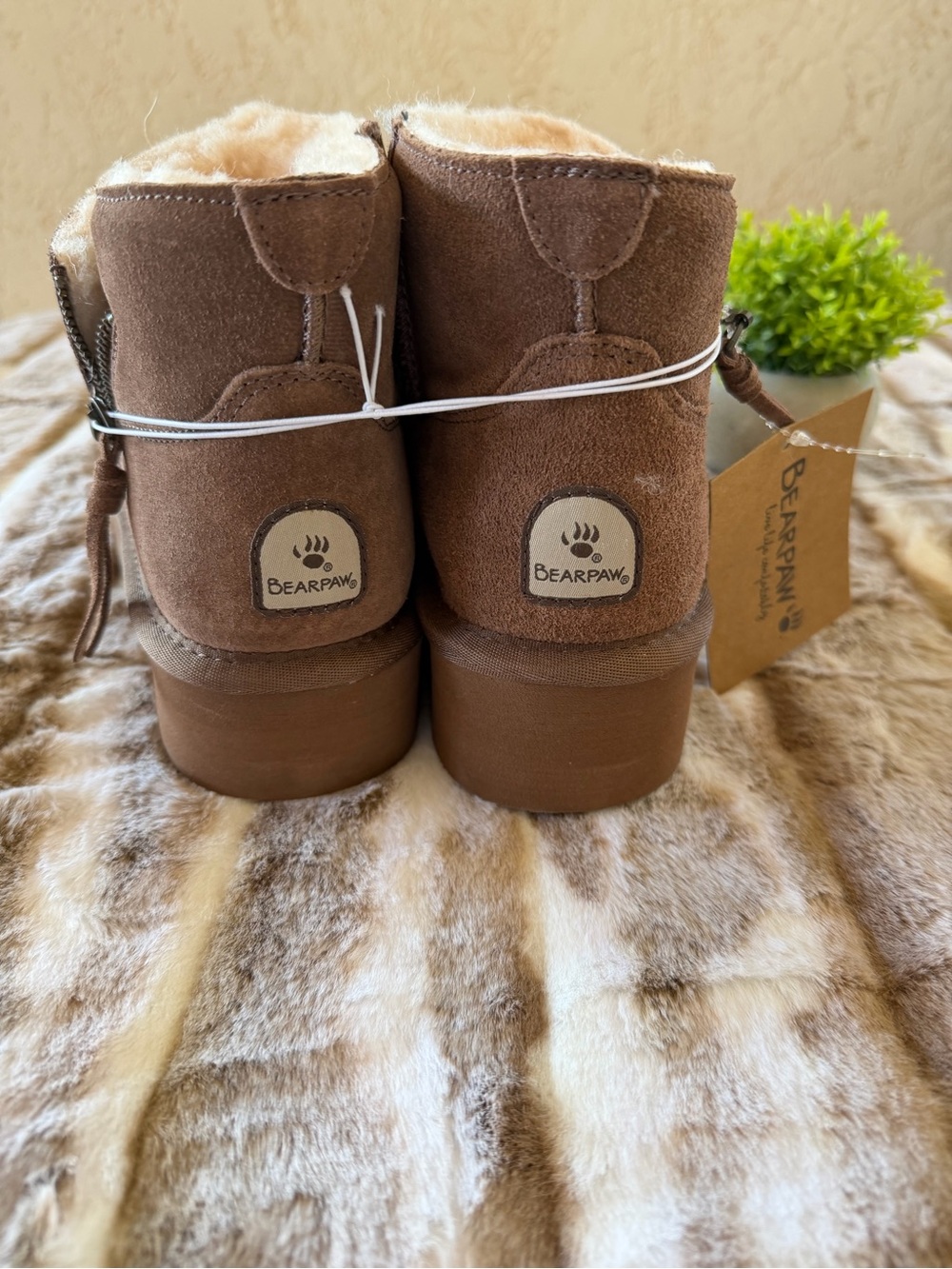 BearPaw Chestnut Brown Suede Fleece-Lined Ankle Booties